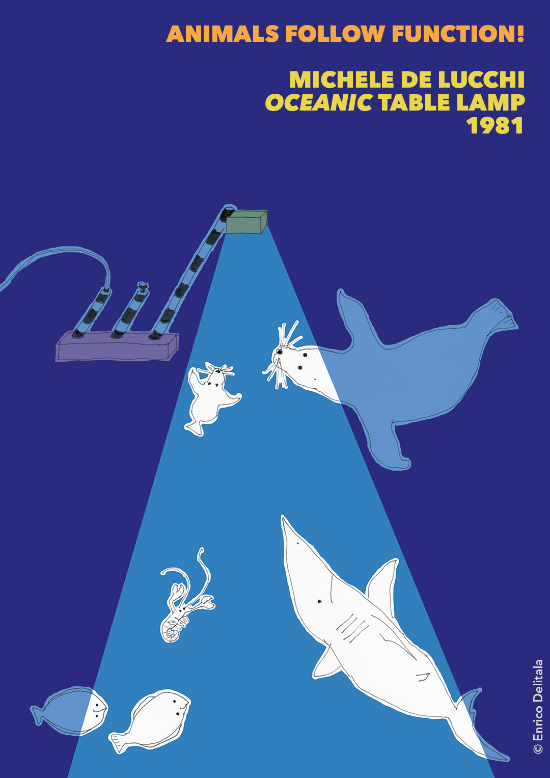 Fauna marina: Enrico Delitala illustrator animals follow function form follows function Michele De Lucchi Oceanic lamp Memphis